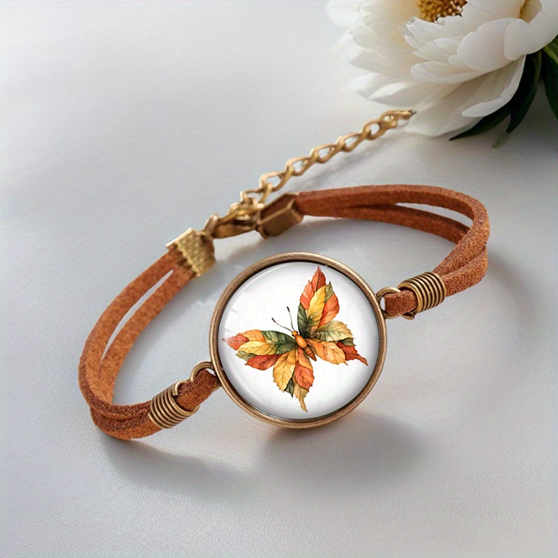 Set of 2 Autumn Butterfly Flower Bracelets, Handmade Glass Bangles